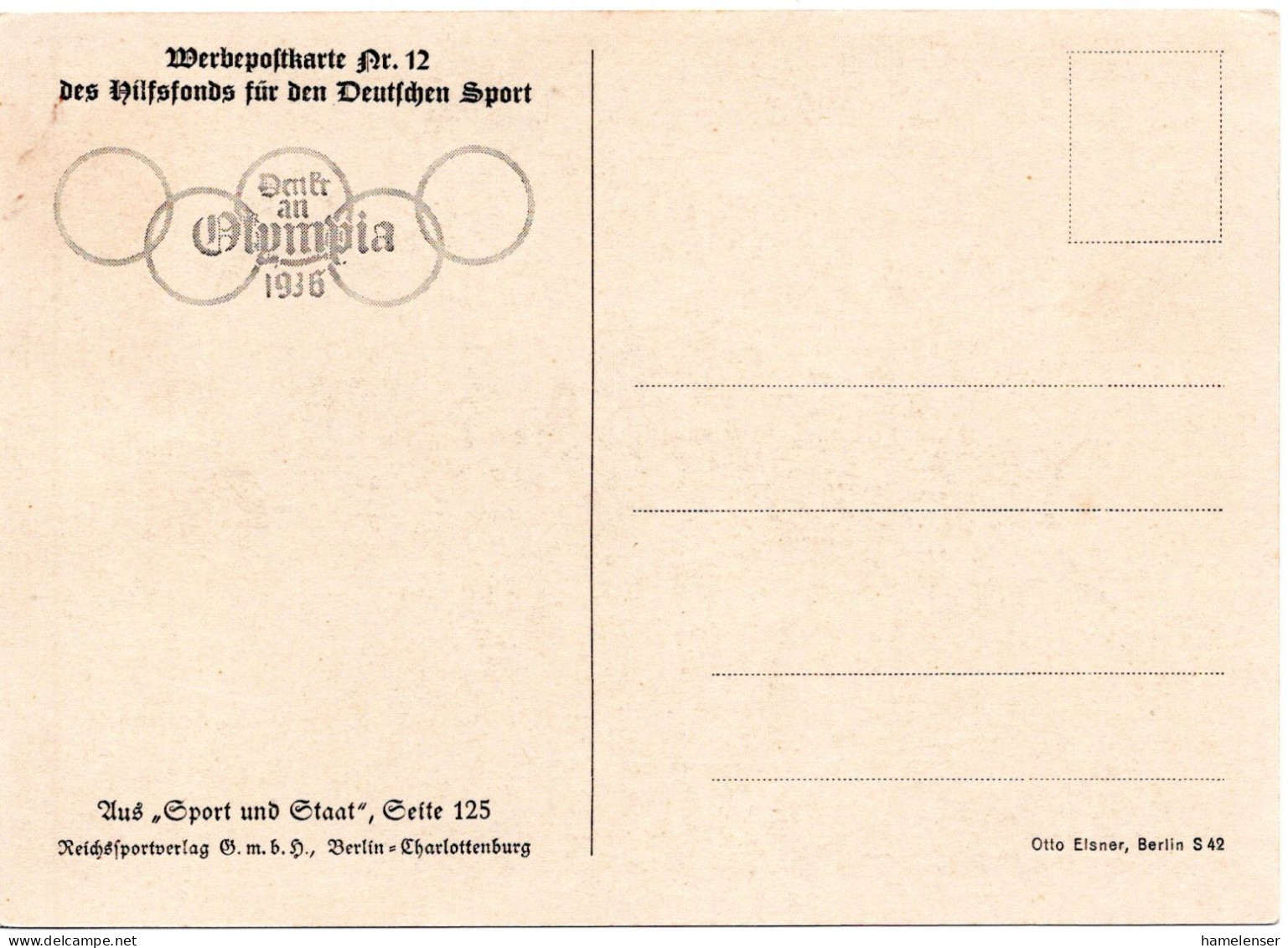 57941 - Deutsches Reich - 1935 - Sport-Werbepostkarte Nr.12, Ungebraucht - Other & Unclassified