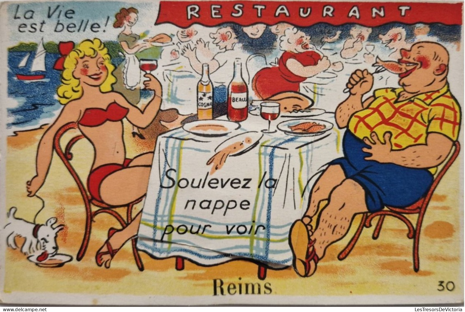 FANTAISIES - A SYSTEMES - Restaurant La Vie Est Belle - Soulevez La Nappe Pour Voir REIMS - Carte Postale Ancienne - A Systèmes