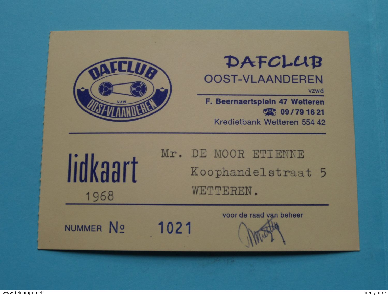 DAFCLUB Oost-Vlaanderen > Lidkaart 1968 > Wetteren ( Zie / Voir Scans ) ! - Mitgliedskarten