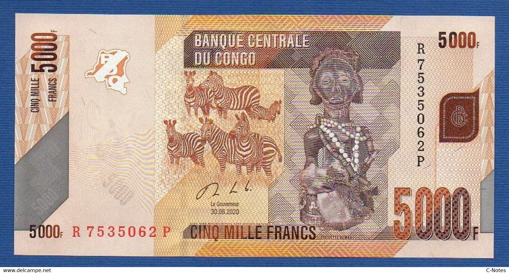 CONGO Democratic Republic - P.102c – 5000 5.000 FRANCS 2020 UNC, Serie R 7535062 P - Demokratische Republik Kongo & Zaire