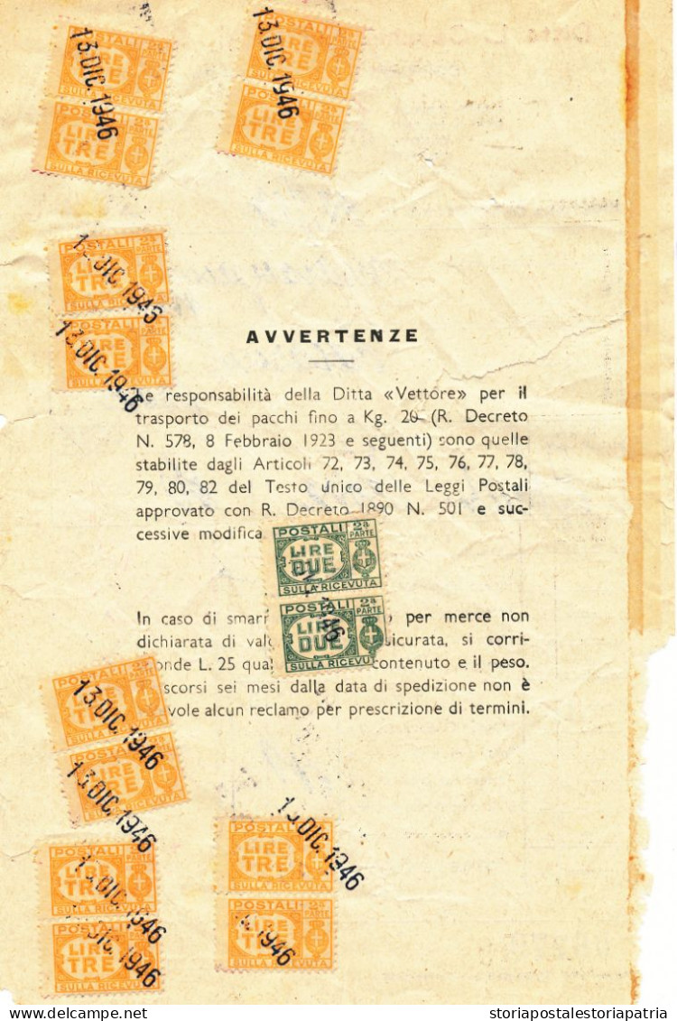 1946/47 Precursori Pacchi In Concessione LOTTO DI 40 BOLLETTE CON PACCHI POSTALI IN USO CONCESSIONE - Consigned Parcels