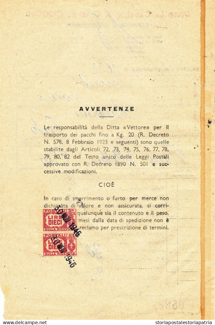 1946/47 Precursori Pacchi In Concessione LOTTO DI 40 BOLLETTE CON PACCHI POSTALI IN USO CONCESSIONE - Colis-concession