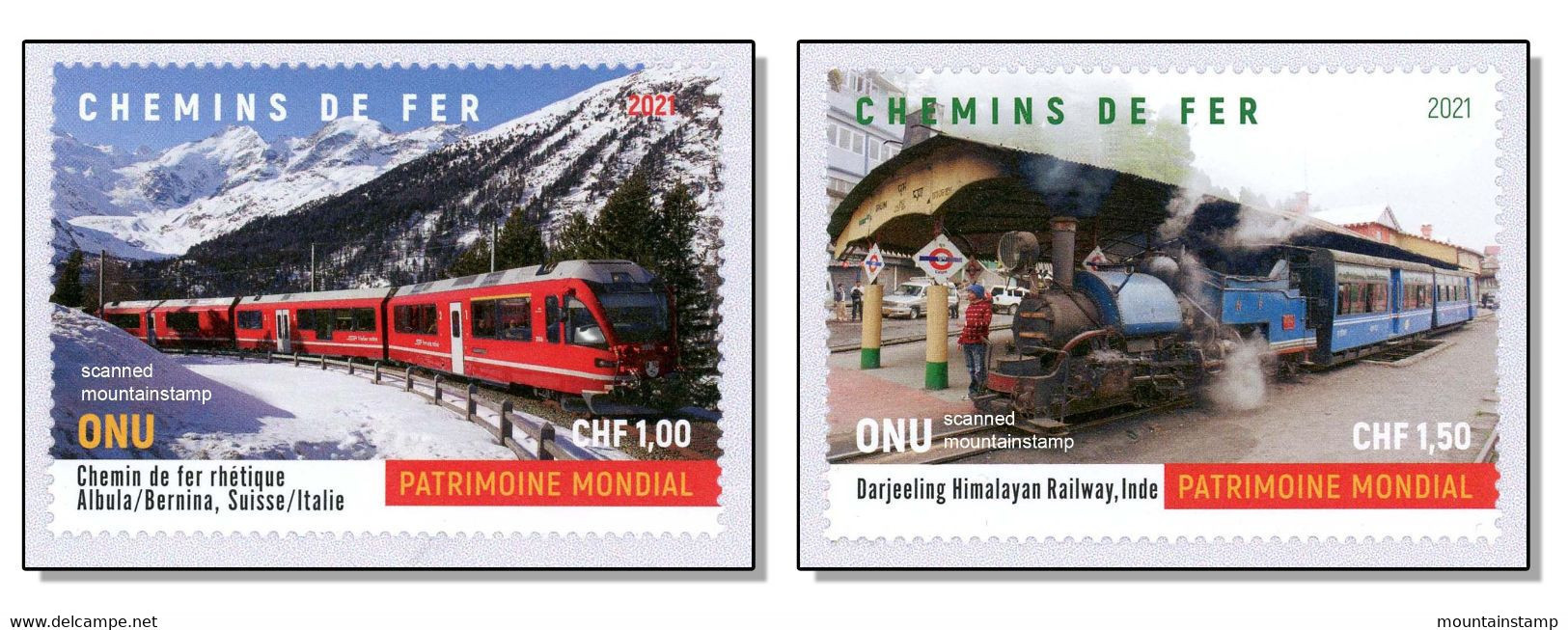 United Nations 2021 Unesco Eisenbahnen Railway Mountains Berge Bernina Railway Darjeeling Himalayan Railway MNH  ** - Nuevos