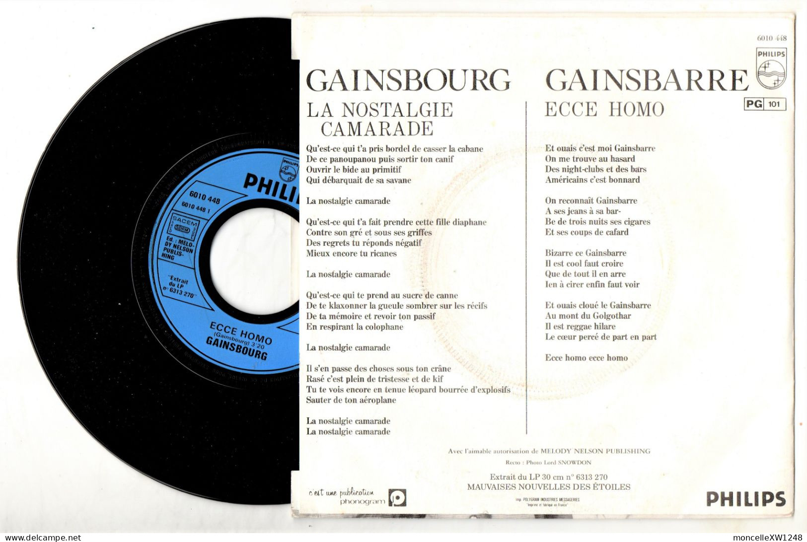Serge Gainsbourg - 45 T SP Ecce Homo (1981) - Reggae