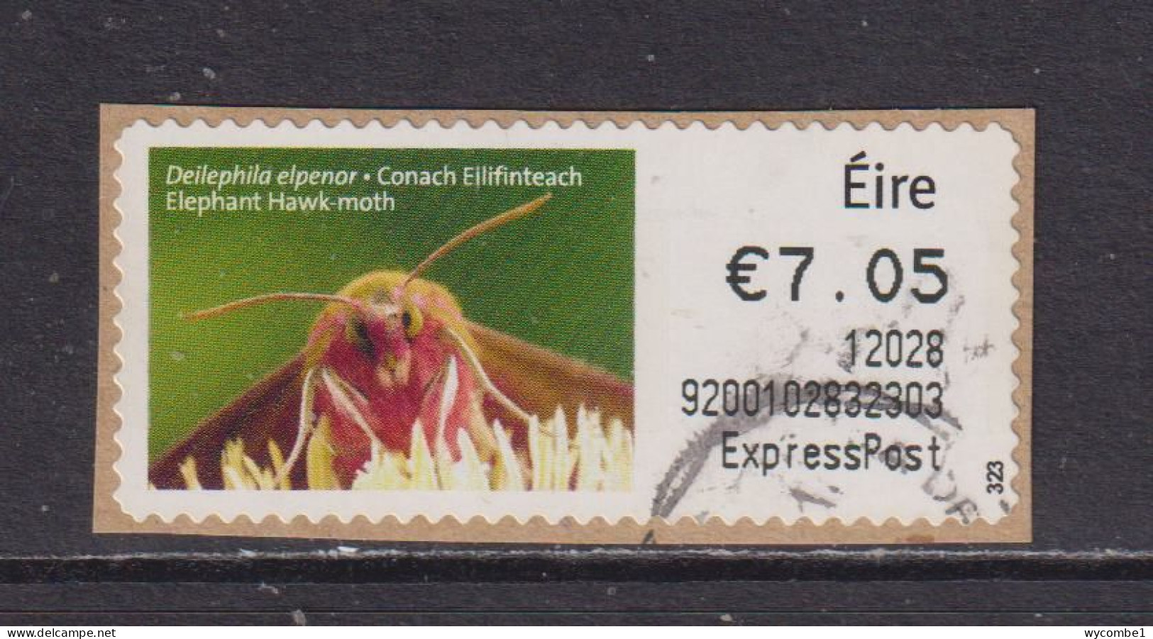 IRELAND  -  2011 Elephant Hawk Moth SOAR (Stamp On A Roll)  Used On Piece As Scan - Oblitérés