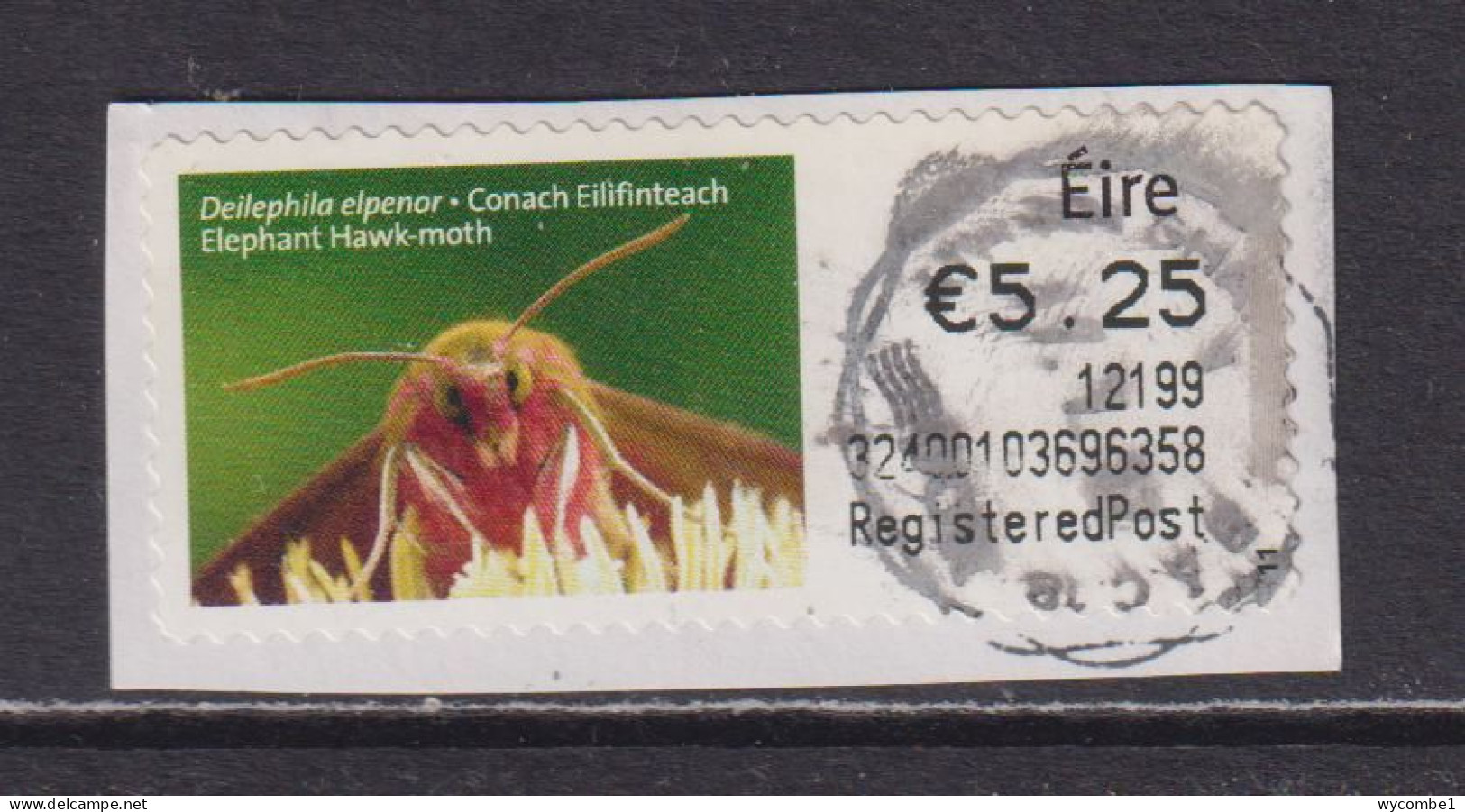 IRELAND  -  2011 Elephant Hawk Moth SOAR (Stamp On A Roll)  Used On Piece As Scan - Oblitérés