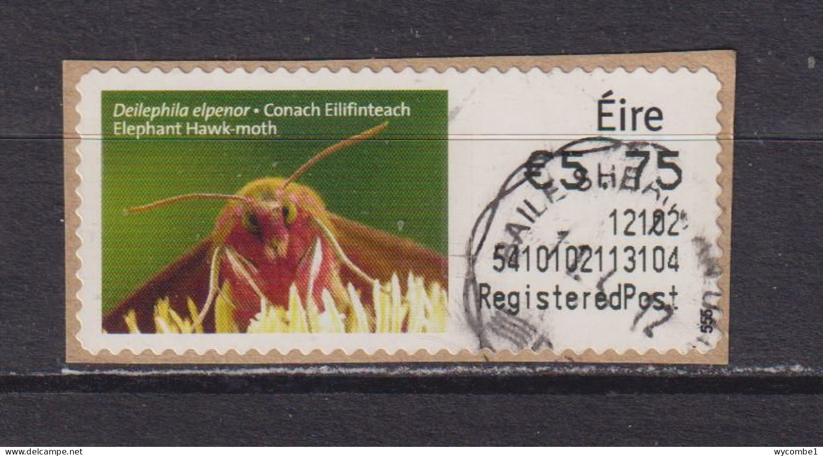 IRELAND  -  2011 Elephant Hawk Moth SOAR (Stamp On A Roll)  Used On Piece As Scan - Used Stamps