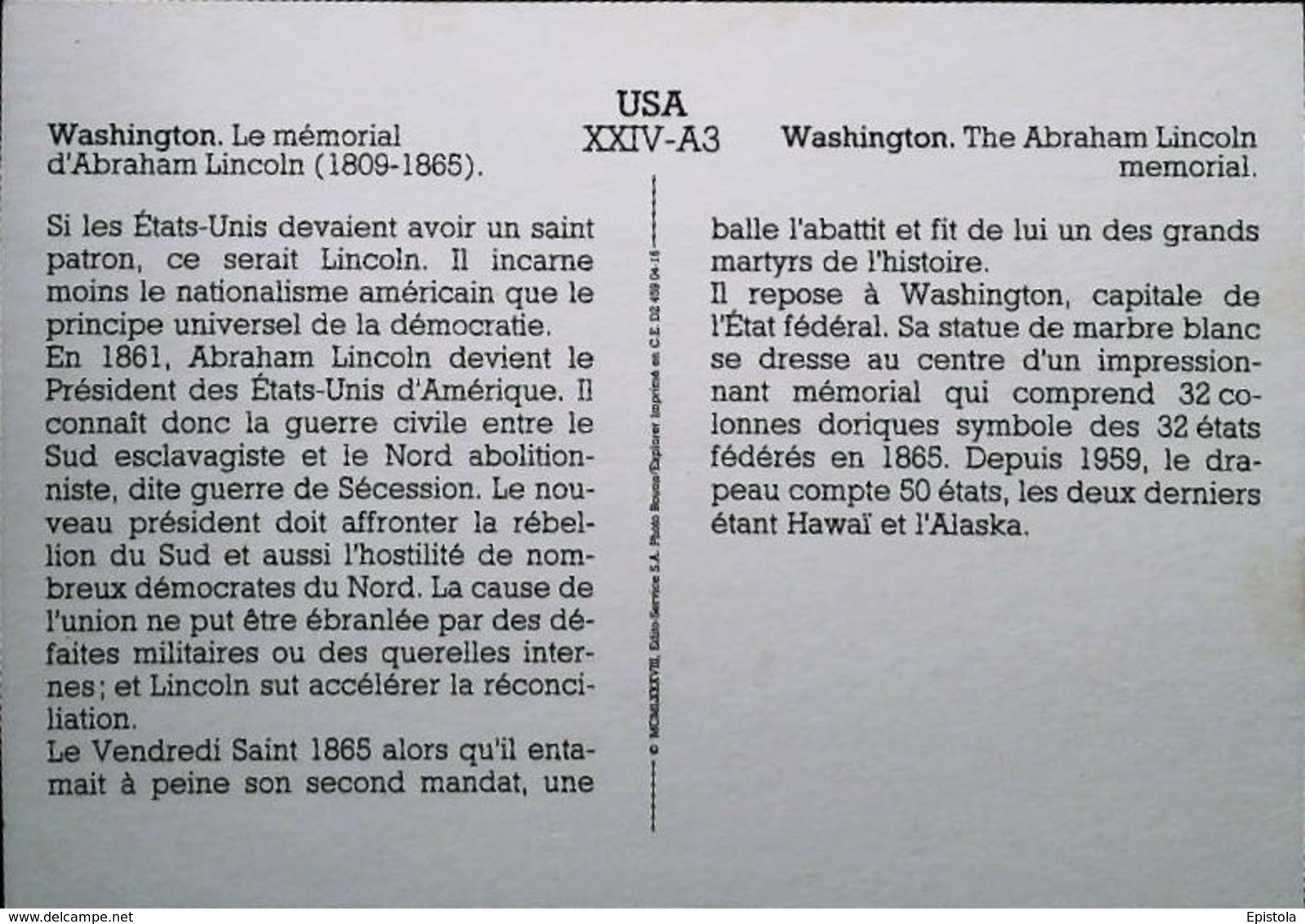 USA  Washington  The Abraham Lincoln Memorial  Années 80s - Presidentes