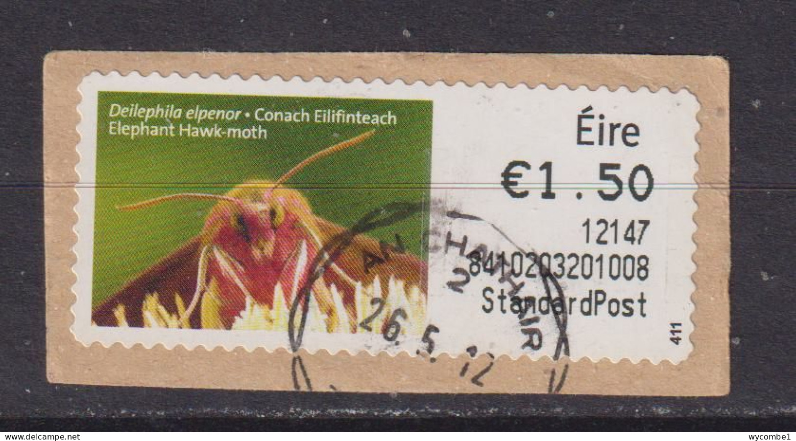 IRELAND  -  2011 Elephant Hawk Moth SOAR (Stamp On A Roll)  Used On Piece As Scan - Gebraucht