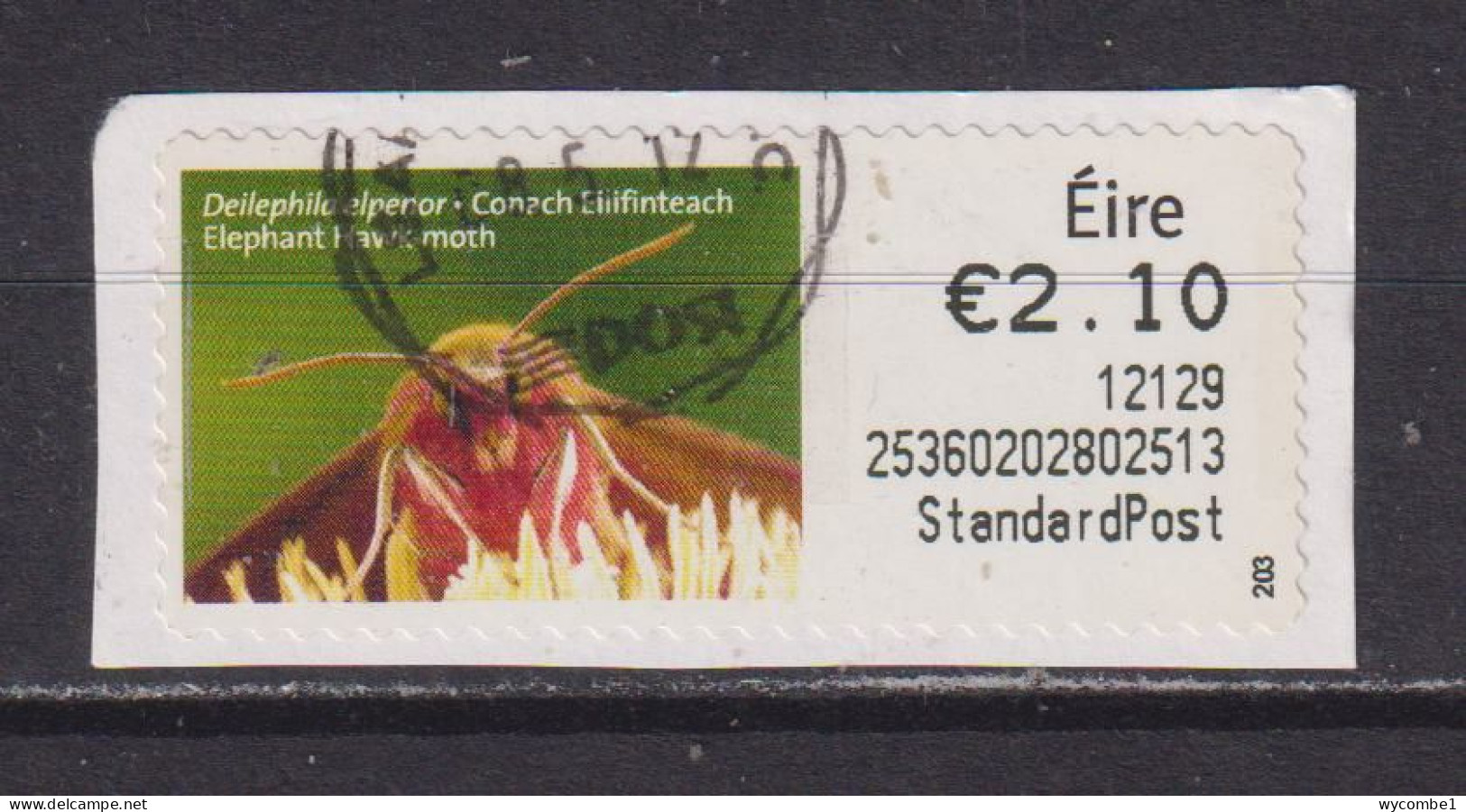 IRELAND  -  2011 Elephant Hawk Moth SOAR (Stamp On A Roll)  Used On Piece As Scan - Usados