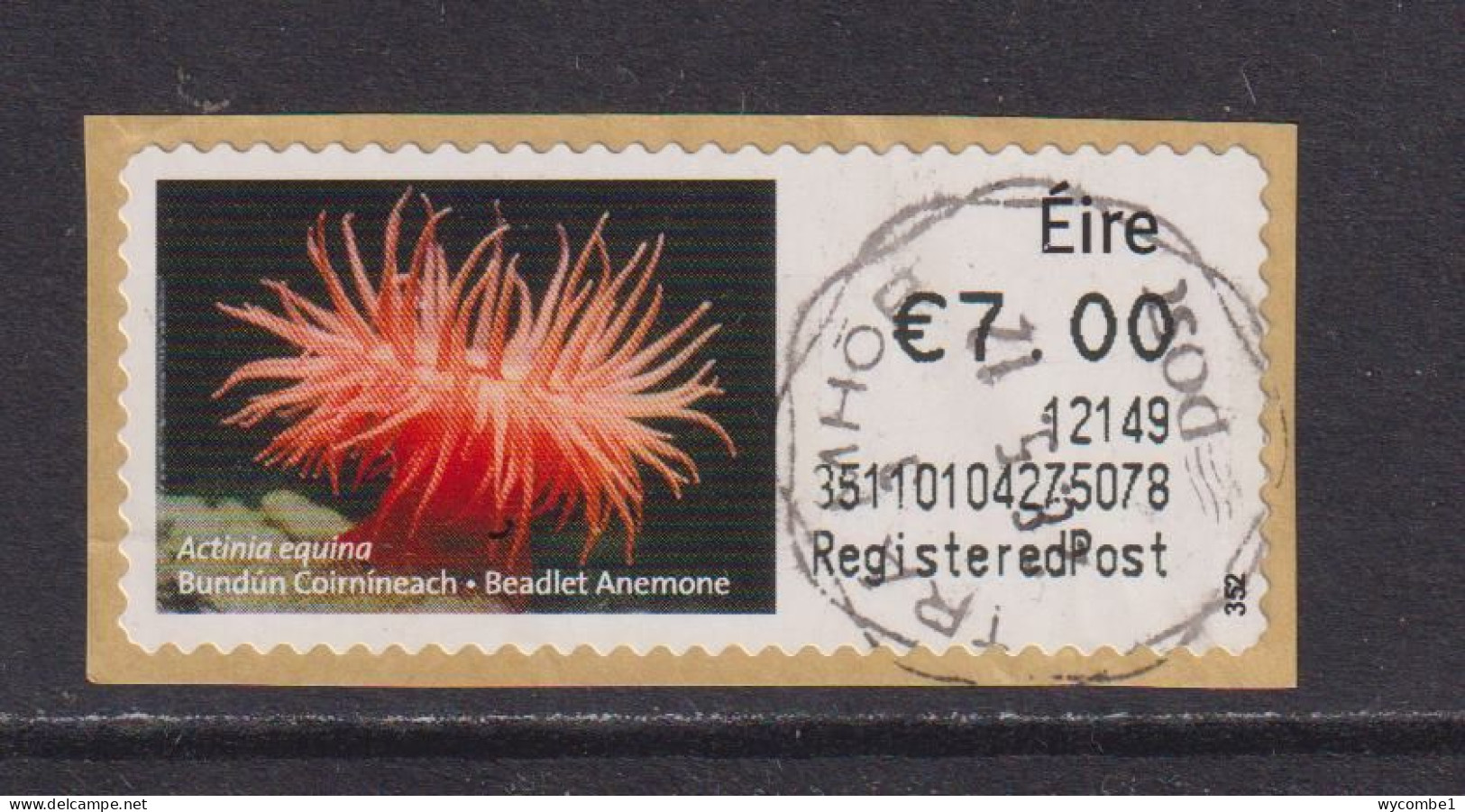 IRELAND  -  2011 Beadlet Anemone SOAR (Stamp On A Roll)  Used On Piece As Scan - Usados