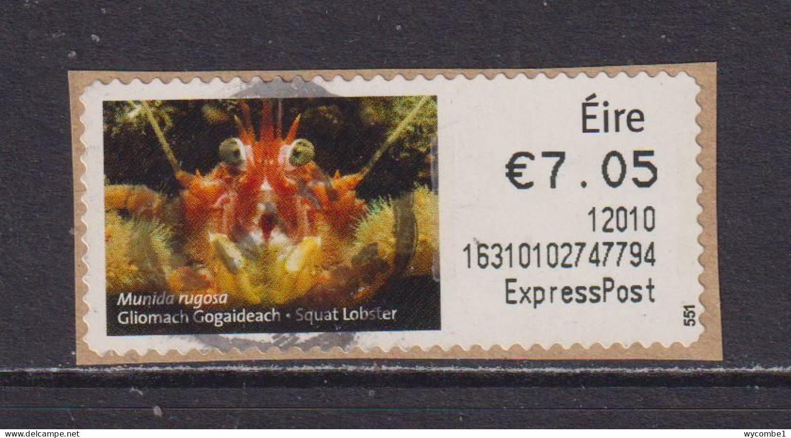 IRELAND  -  2011 Squat Lobster SOAR (Stamp On A Roll)  Used On Piece As Scan - Used Stamps