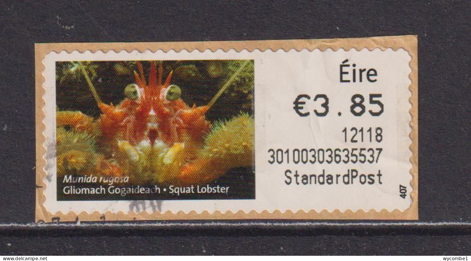 IRELAND  -  2011 Squat Lobster SOAR (Stamp On A Roll)  Used On Piece As Scan - Used Stamps