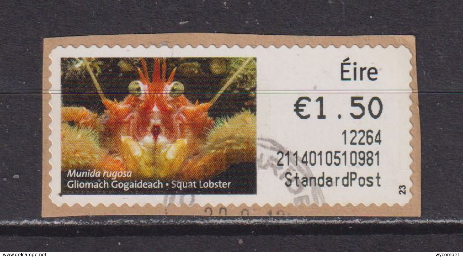 IRELAND  -  2011 Squat Lobster SOAR (Stamp On A Roll)  Used On Piece As Scan - Used Stamps