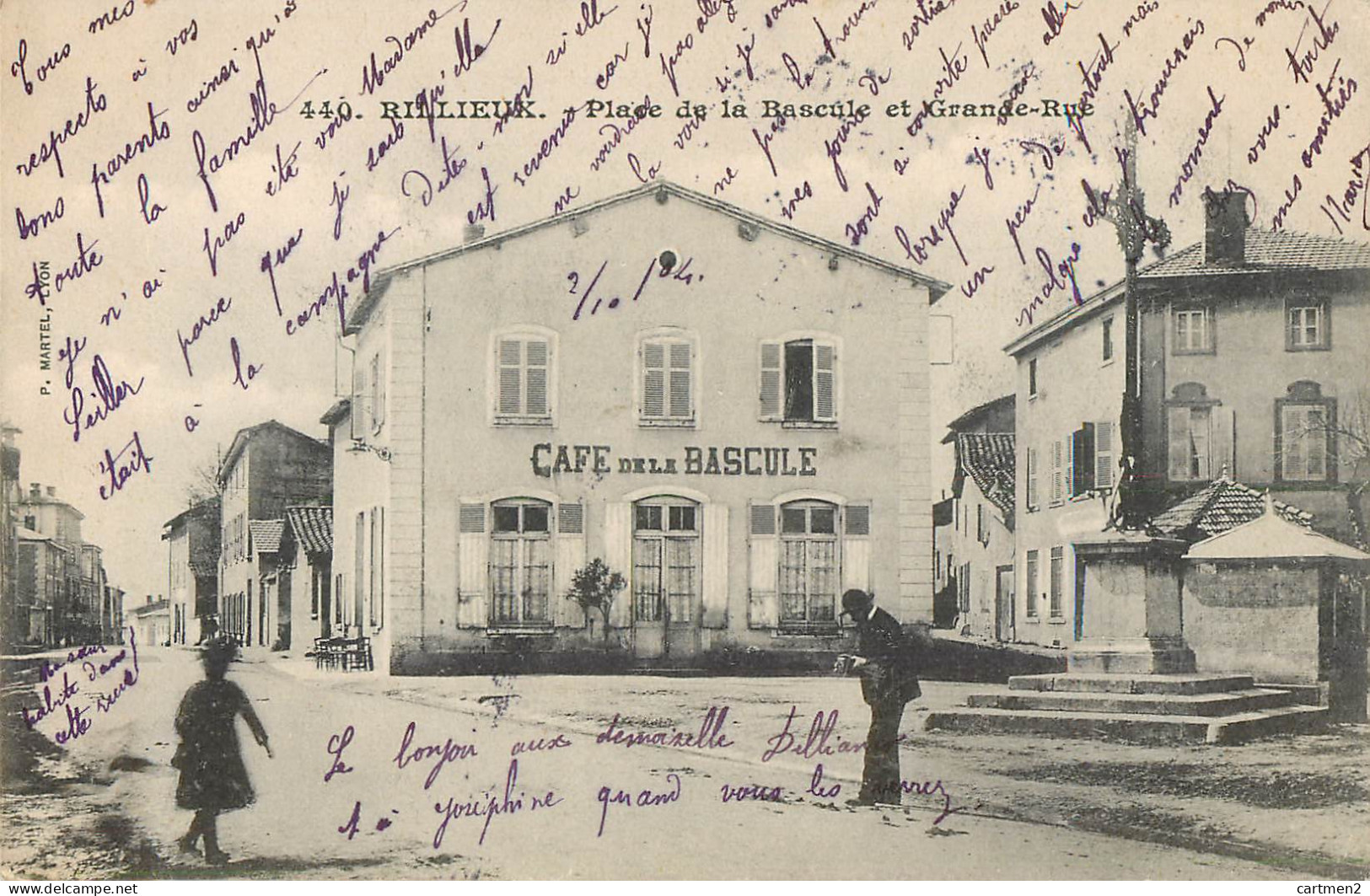 RILLIEUX PLACE DE LA BASCULE ET GRANDE RUE CAFE DE LA BASCULE 69 RHONE - Rillieux La Pape