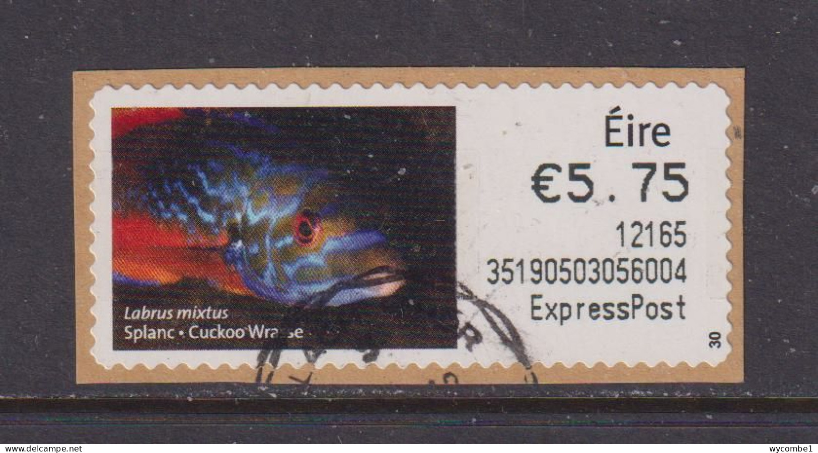 IRELAND  -  2011 Cuckoo Wrasse SOAR (Stamp On A Roll)  Used On Piece As Scan - Oblitérés