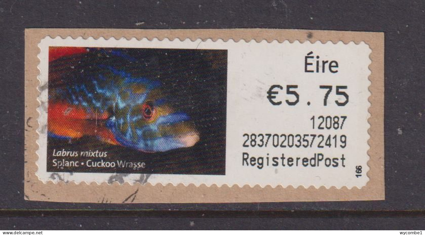 IRELAND  -  2011 Cuckoo Wrasse SOAR (Stamp On A Roll)  Used On Piece As Scan - Usati