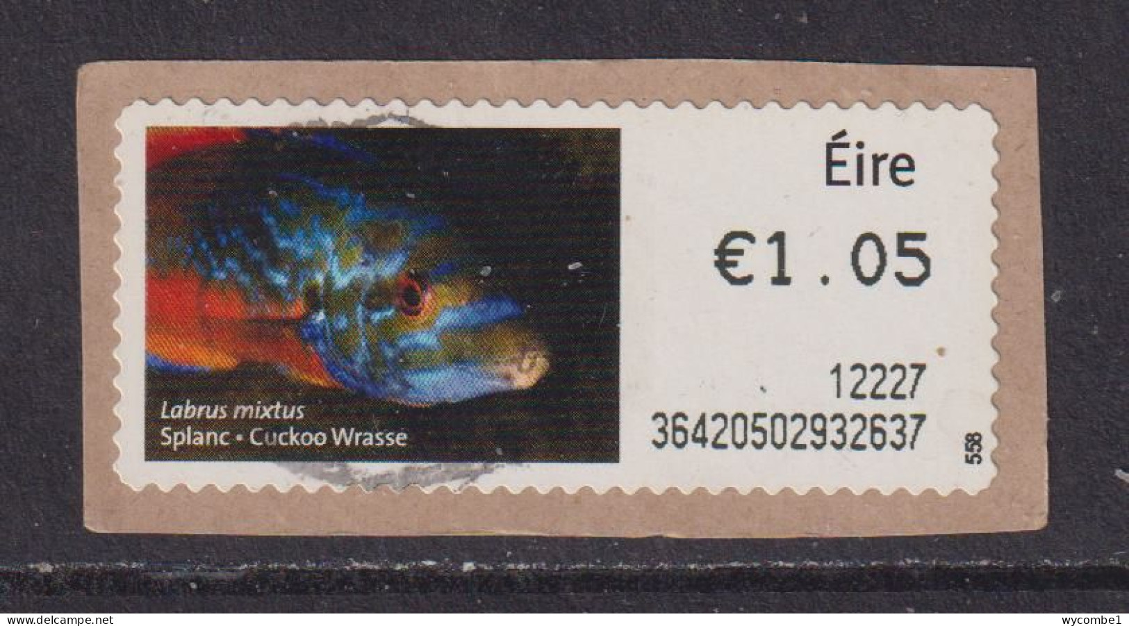 IRELAND  -  2011 Cuckoo Wrasse SOAR (Stamp On A Roll)  Used On Piece As Scan - Oblitérés