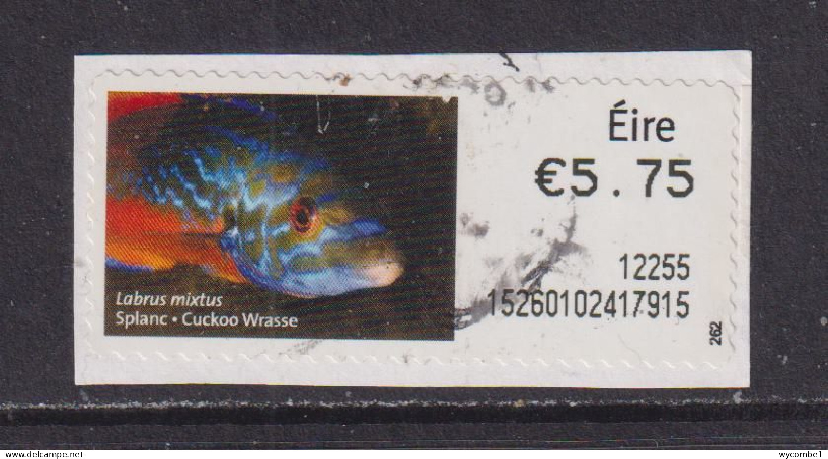 IRELAND  -  2011 Cuckoo Wrasse SOAR (Stamp On A Roll)  Used On Piece As Scan - Used Stamps