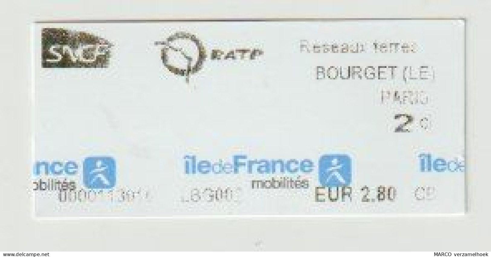 Carte D'entrée-toegangskaart-ticket: Metro RATP Paris (F) SNCF - Europe