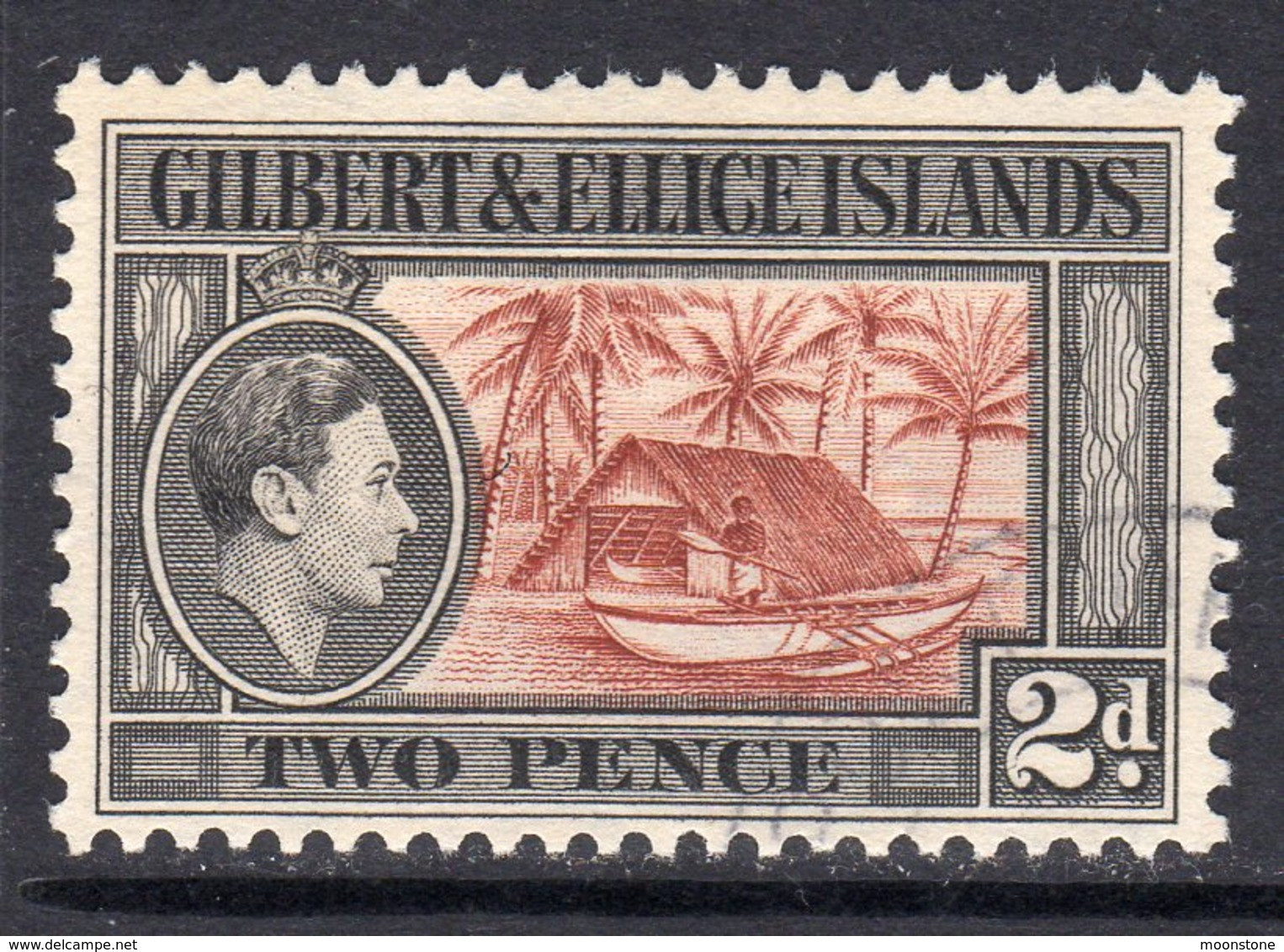 Gilbert & Ellice Islands GVI 1939 2d Canoe & Boat House Definitive, Used, SG 46 (BP2) - Gilbert & Ellice Islands (...-1979)