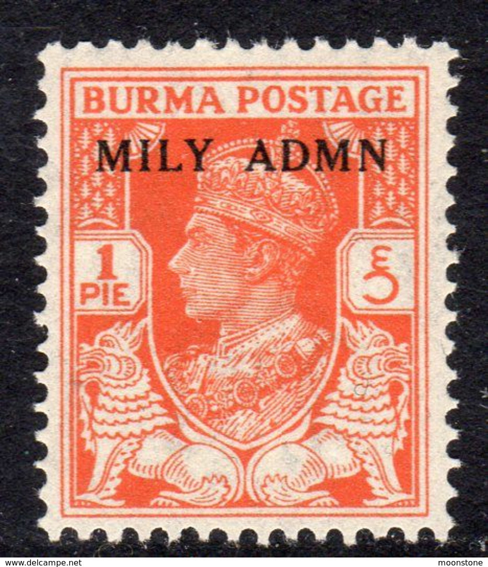 Burma 1945 GVI Military Administration Overprint 1pie Red-orange, Hinged Mint, SG 35 (E) - Burma (...-1947)