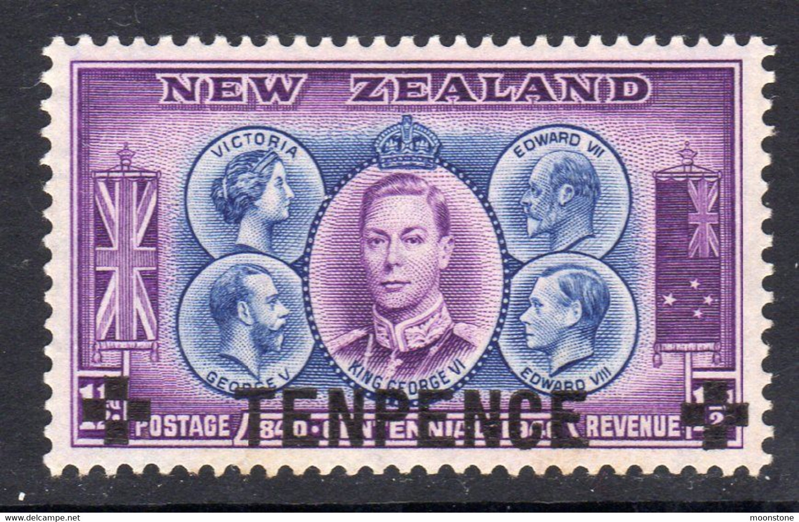 New Zealand GVI 1944 Tenpence On 1½d Surcharge, Hinged Mint, SG 662 (A) - Neufs