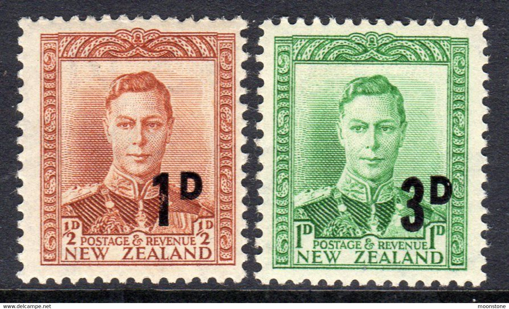 New Zealand GVI 1952-3 Definitive Surcharges Set Of 2, Lightly Hinged Mint, SG 712/3 (A) - Unused Stamps