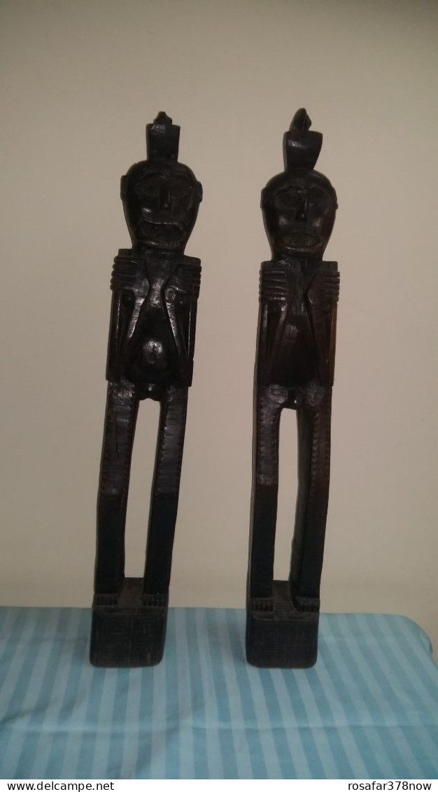 Tapanuli Batak Ethnic Traditional Vintage 18th Century Handcraft Carved Wood Statues Figurines A Pair - Wood