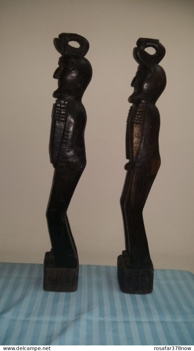 Tapanuli Batak Ethnic Traditional Vintage 18th Century Handcraft Carved Wood Statues Figurines A Pair - Wood