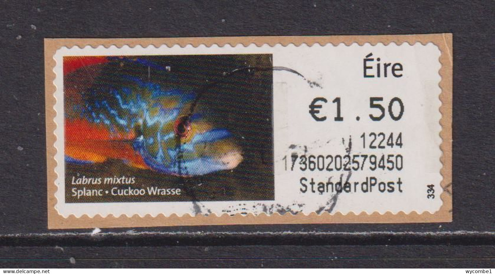 IRELAND  -  2011 Cuckoo Wrasse SOAR (Stamp On A Roll)  Used On Piece As Scan - Usados