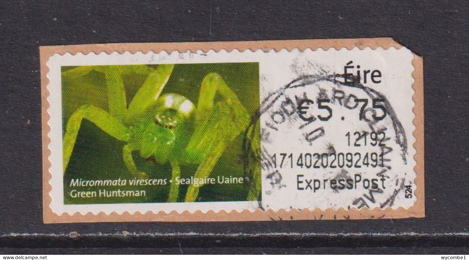 IRELAND  -  2011 Green Huntsman SOAR (Stamp On A Roll)  Used On Piece As Scan - Oblitérés