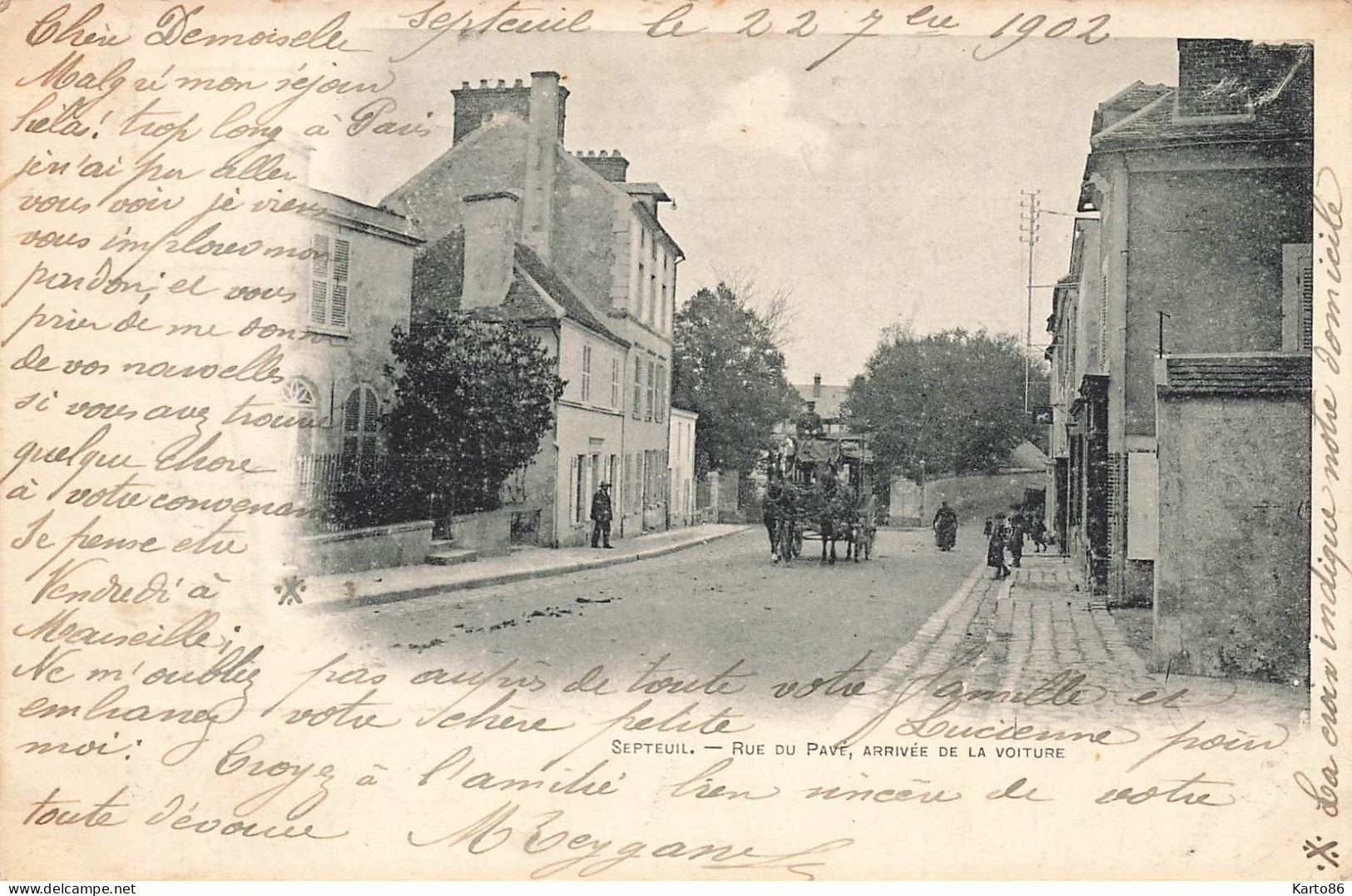 Septeuil * Rue Du Pavé * Arrivée De La Voiture * Diligence Attelage - Septeuil