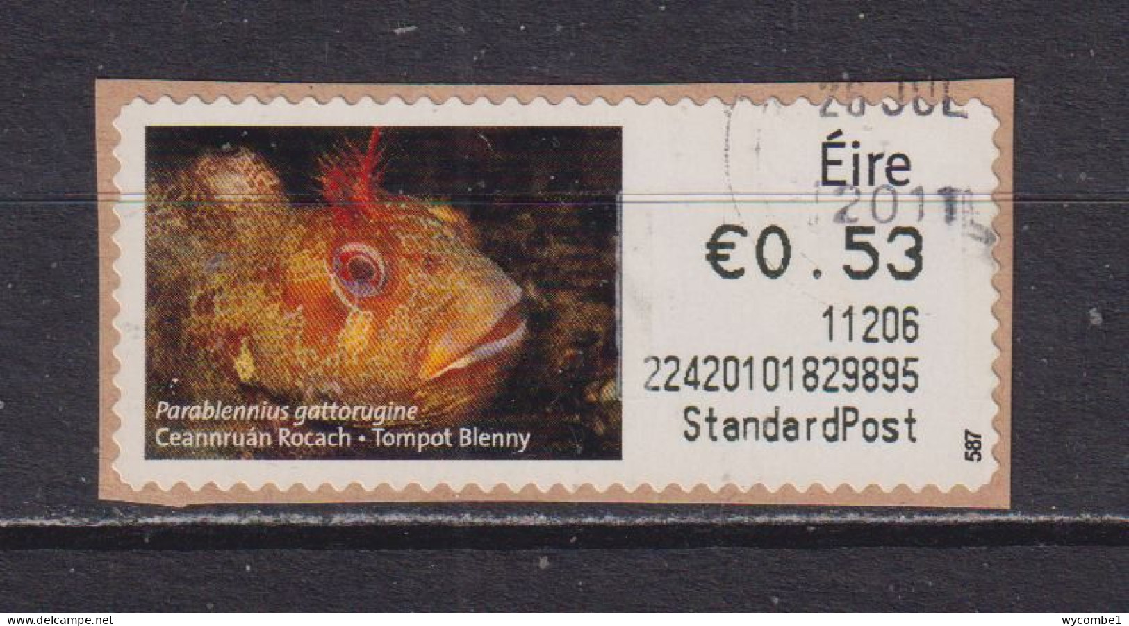 IRELAND  -  2010 Tompot Blenny SOAR (Stamp On A Roll)  Used On Piece As Scan - Gebraucht