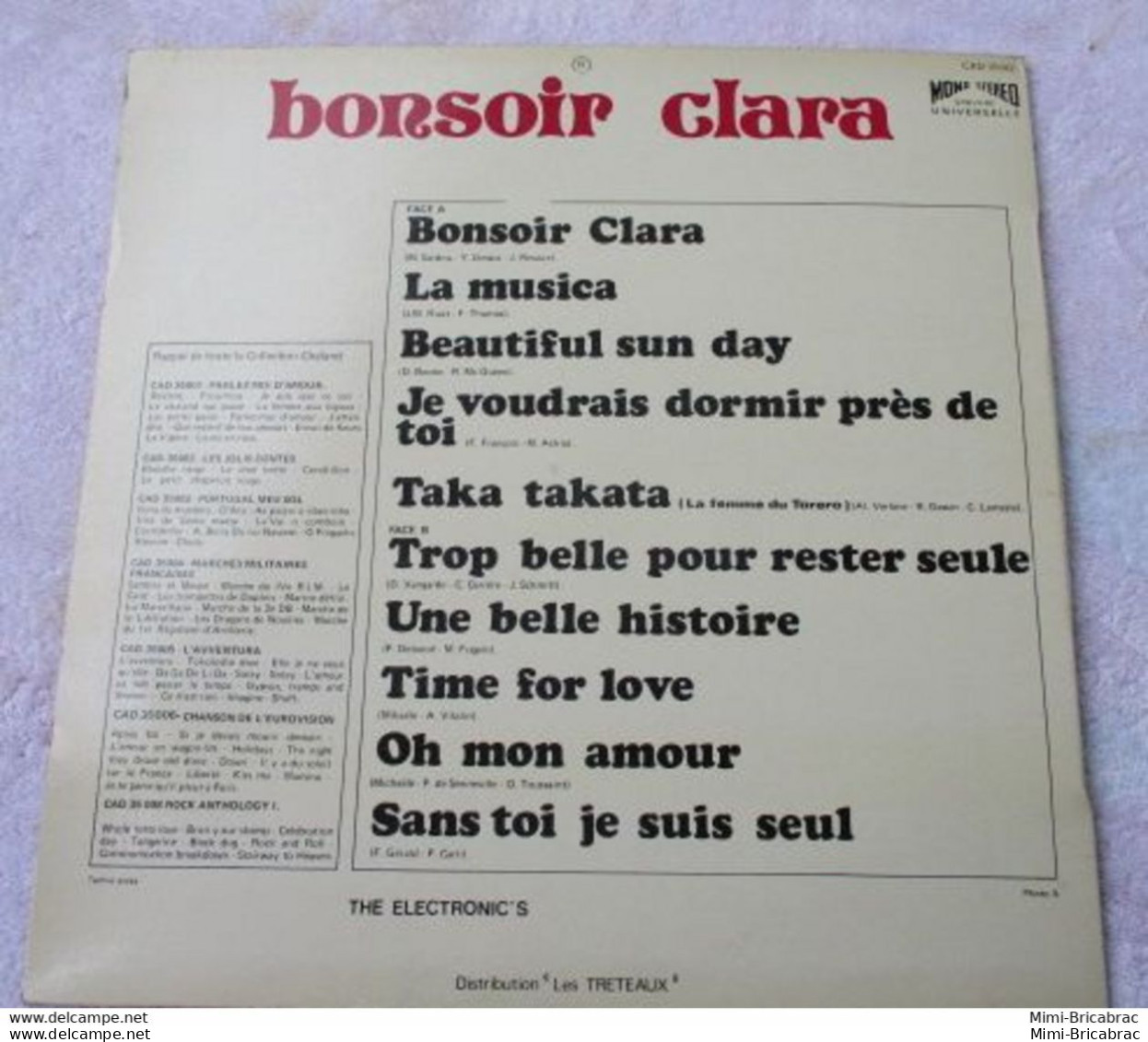 Suite Décés : Cote 7 Euros !!! 33T 30 Cm 33T The ELECTRONIC'S LP Vinyl BONSOIR CLARA -LA MUSICA -TRETEAUX 35012 - Hit-Compilations
