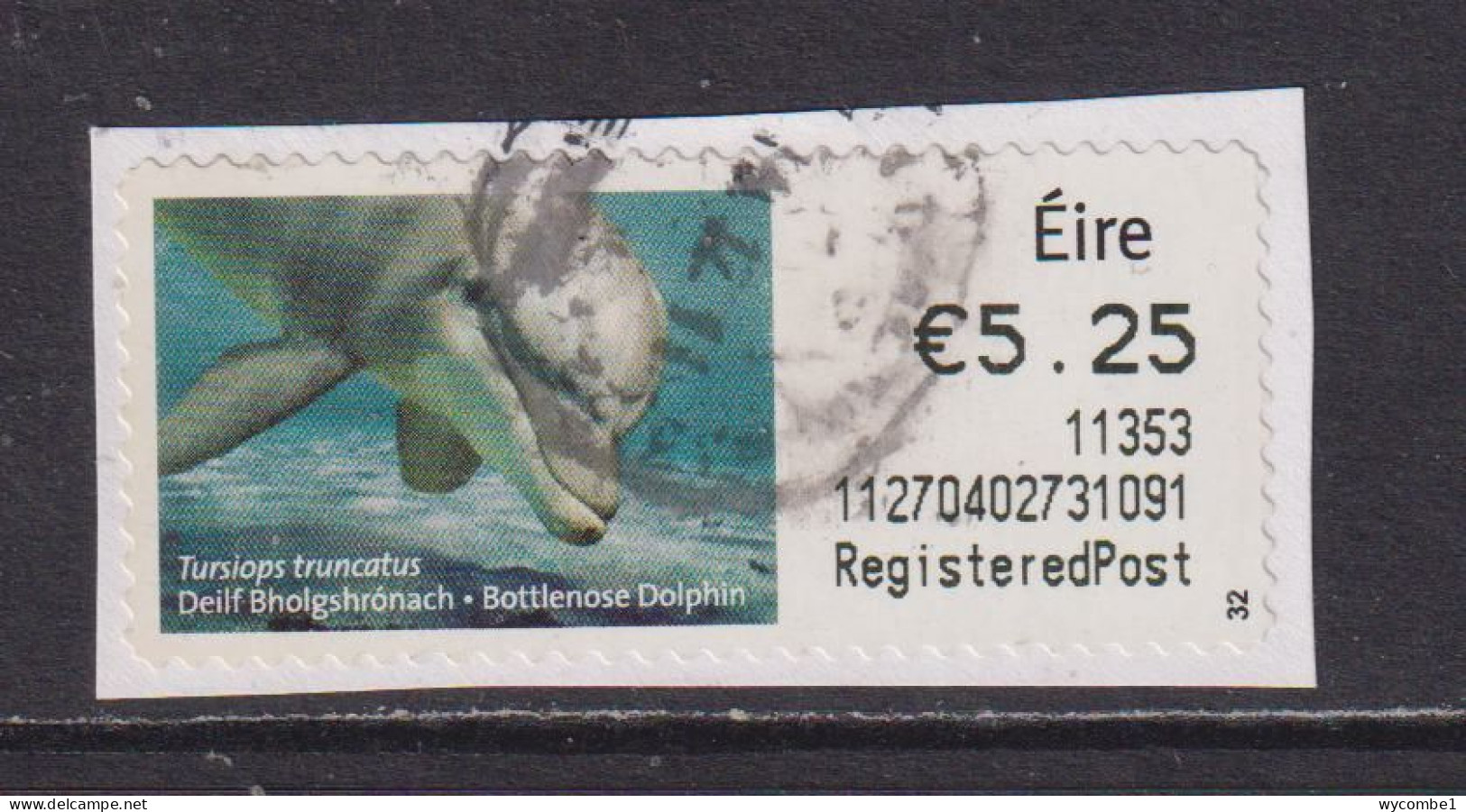 IRELAND  -  2010 Bottlenose Dolphin SOAR (Stamp On A Roll)  Used On Piece As Scan - Used Stamps