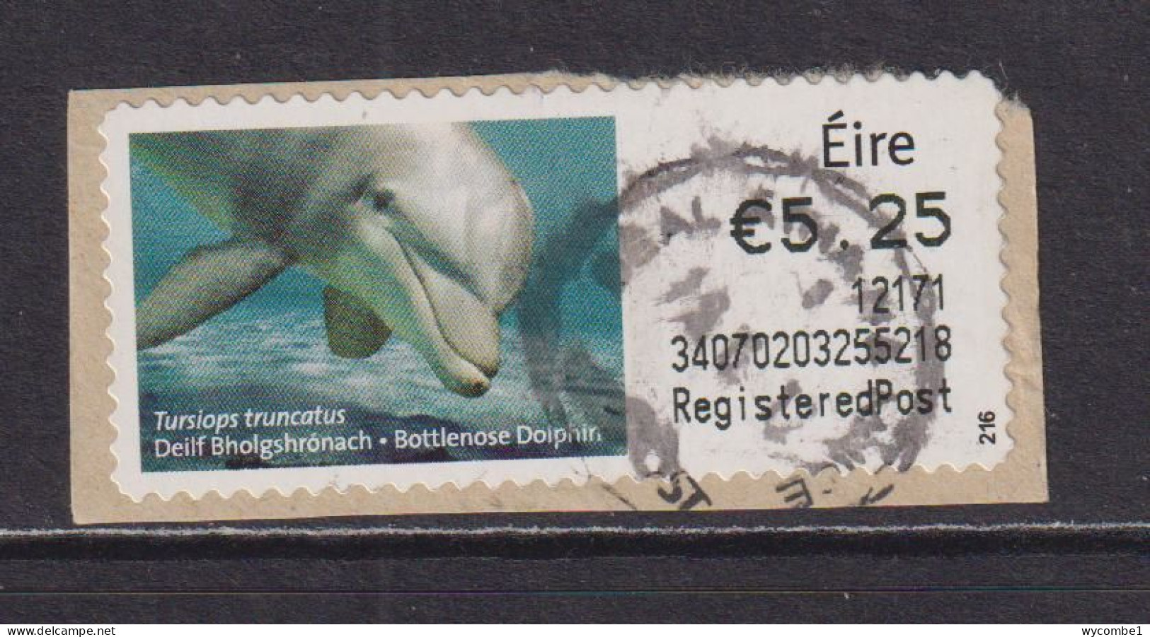 IRELAND  -  2010 Bottlenose Dolphin SOAR (Stamp On A Roll)  Used On Piece As Scan - Usados