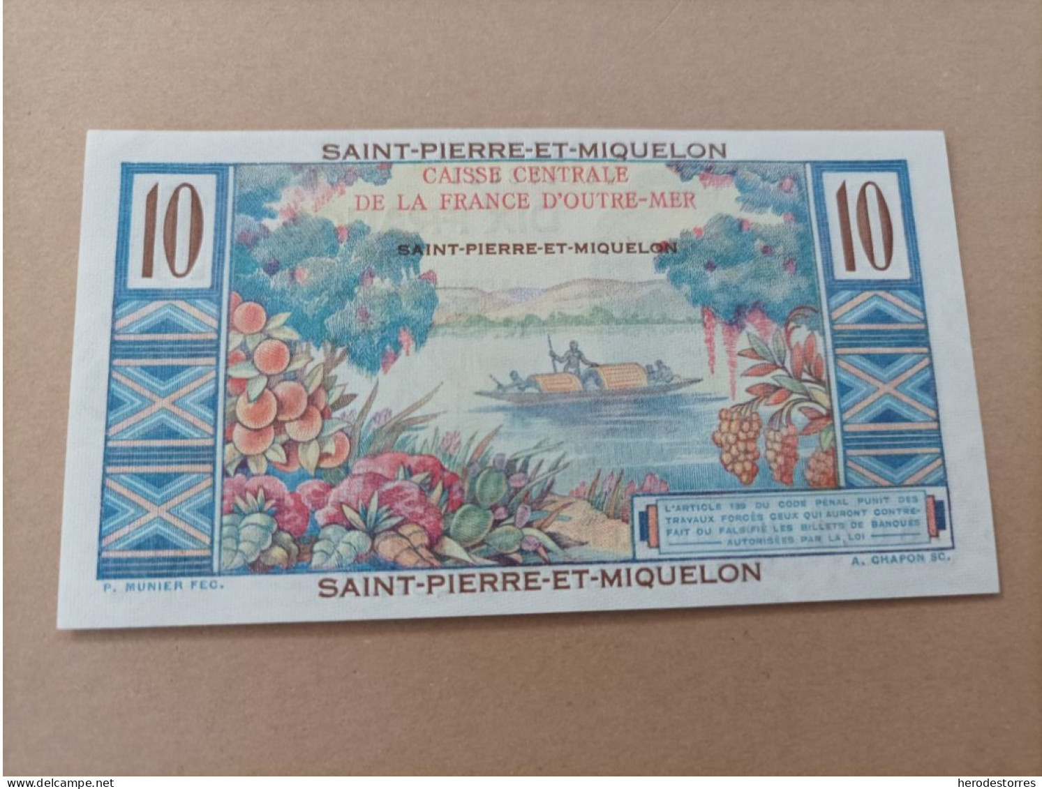 Billete De Francia De La África Ecuatorial Francesa (Saint Pierre Et Miquelon) De 10 Francs, UNC - Sin Clasificación