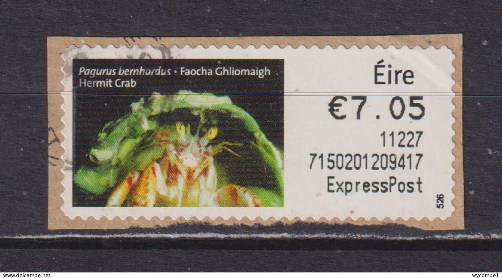 IRELAND  -  2010 Hermit Crab SOAR (Stamp On A Roll)  Used On Piece As Scan - Used Stamps