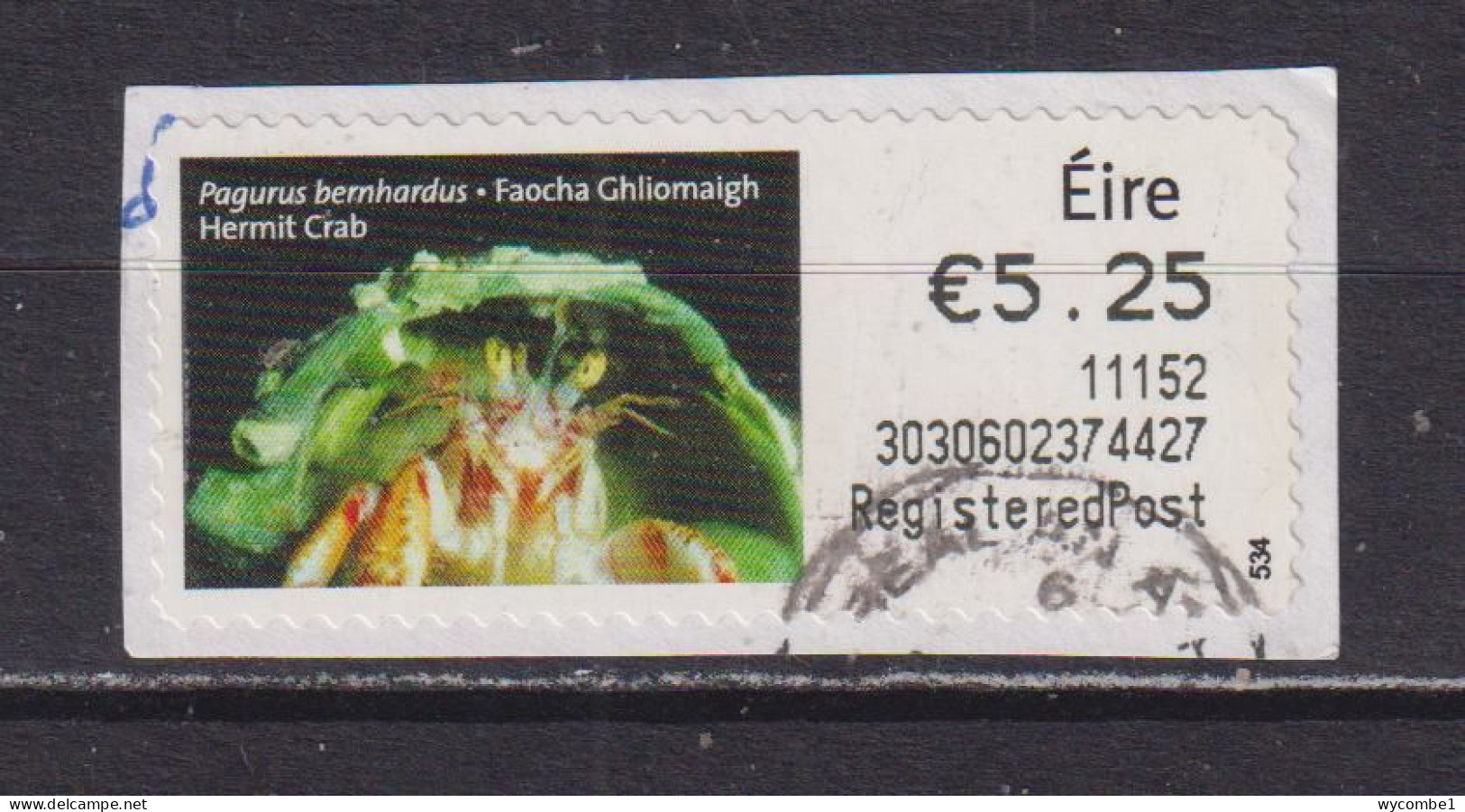 IRELAND  -  2010 Hermit Crab SOAR (Stamp On A Roll)  Used On Piece As Scan - Used Stamps