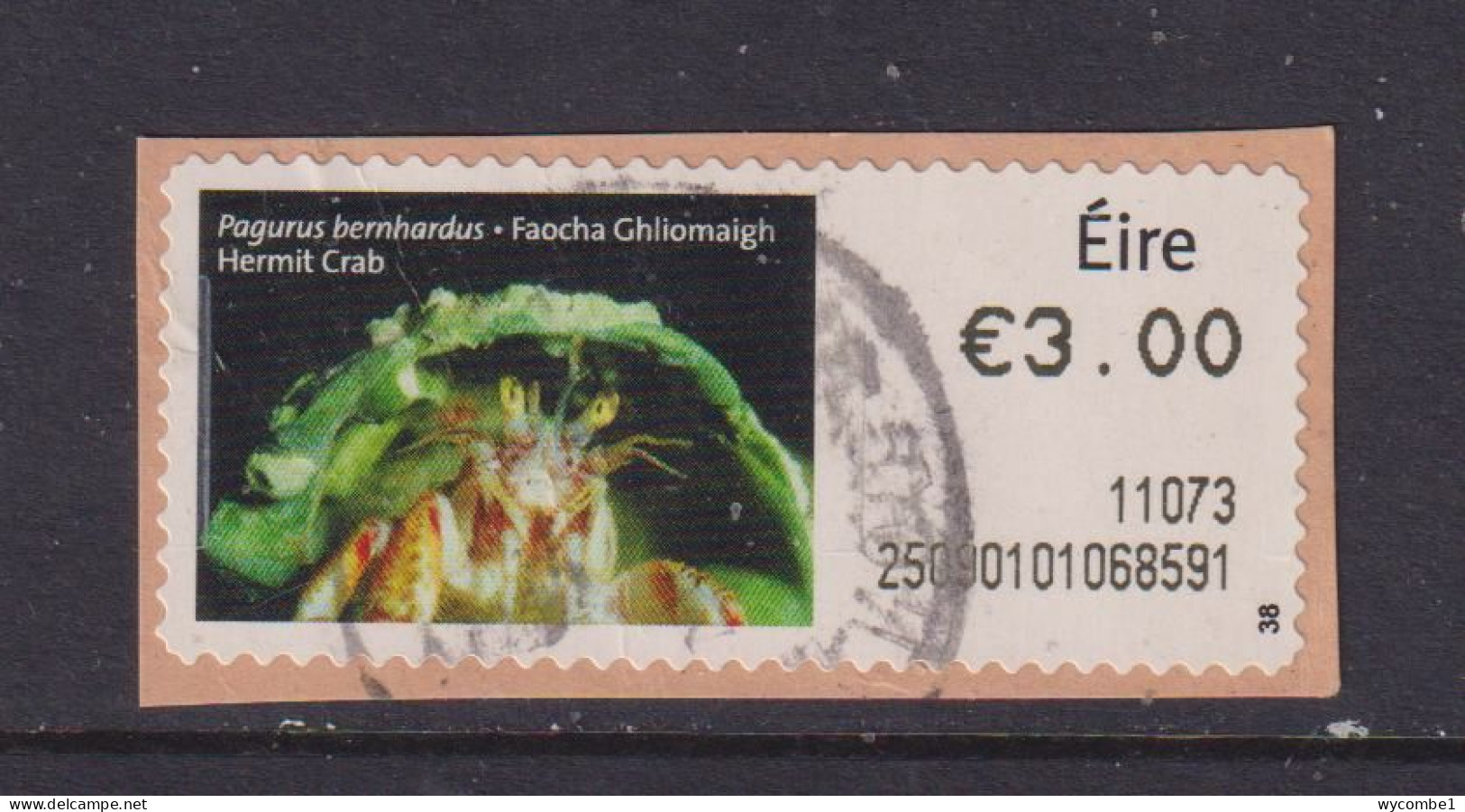 IRELAND  -  2010 Hermit Crab SOAR (Stamp On A Roll)  Used On Piece As Scan - Oblitérés