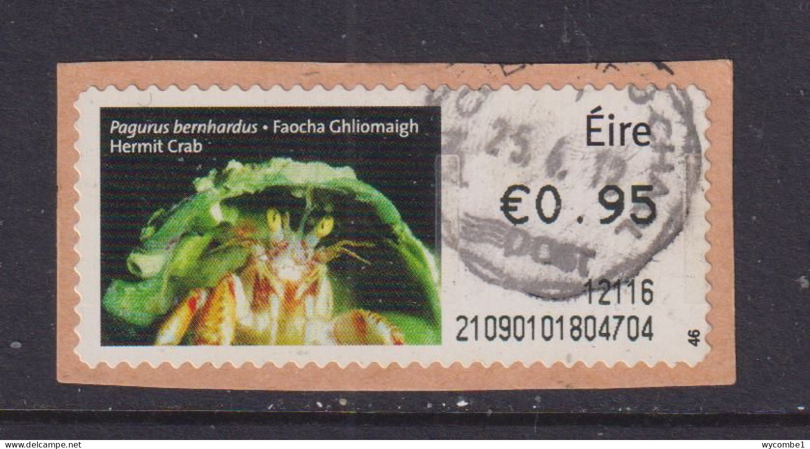 IRELAND  -  2010 Hermit Crab SOAR (Stamp On A Roll)  Used On Piece As Scan - Used Stamps