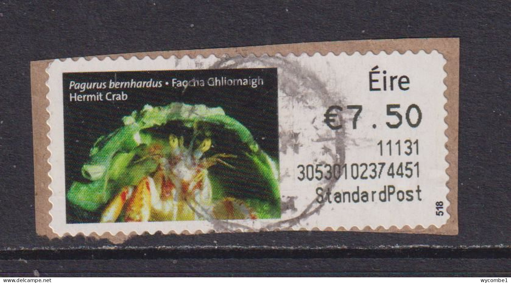 IRELAND  -  2010 Hermit Crab SOAR (Stamp On A Roll)  Used On Piece As Scan - Oblitérés