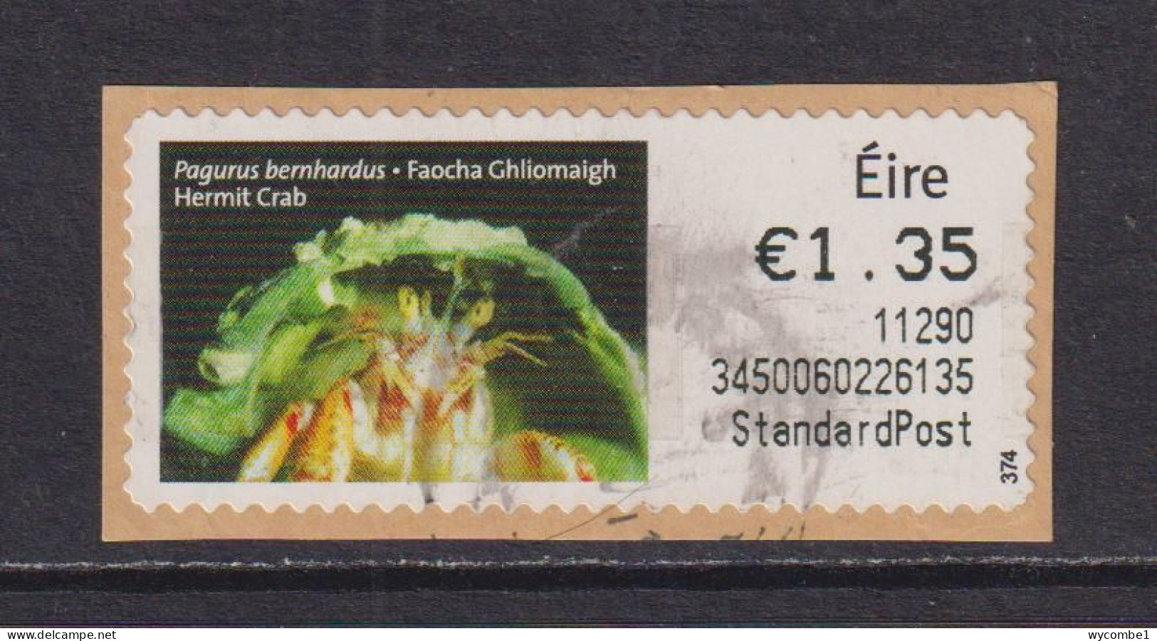 IRELAND  -  2010 Hermit Crab SOAR (Stamp On A Roll)  Used On Piece As Scan - Used Stamps