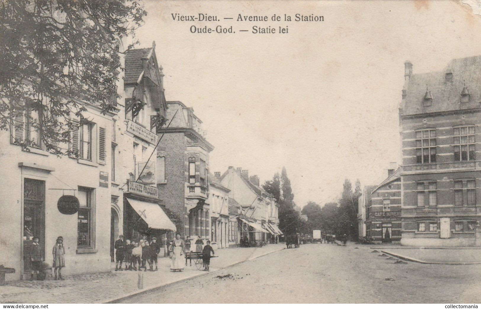 2 Oude Postkaarten  Mortsel Oude God 1913 Café Den Boom  Delhaize Frères Alimentation Café Minerva - Mortsel