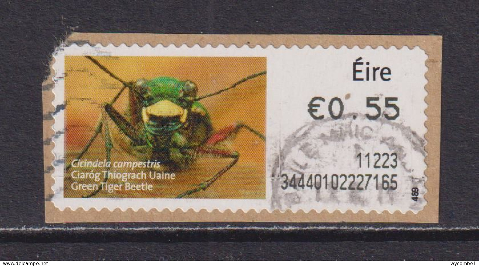 IRELAND  -  2010 Green Tiger Beetle SOAR (Stamp On A Roll)  Used On Piece As Scan - Oblitérés