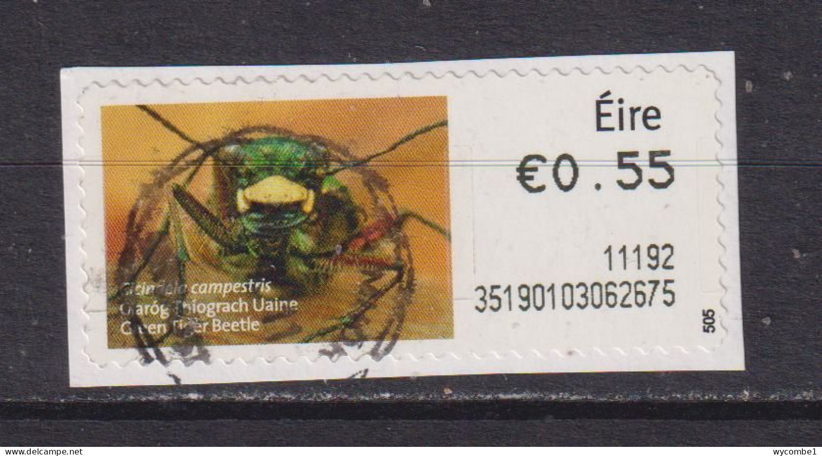 IRELAND  -  2010 Green Tiger Beetle SOAR (Stamp On A Roll)  Used On Piece As Scan - Usados