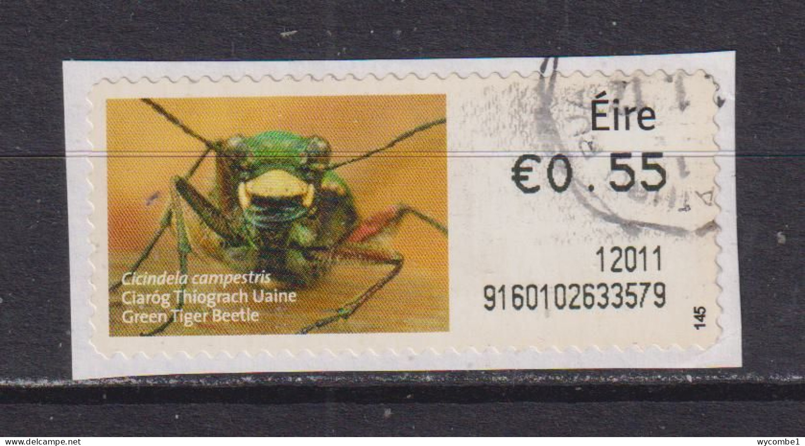 IRELAND  -  2010 Green Tiger Beetle SOAR (Stamp On A Roll)  Used On Piece As Scan - Oblitérés