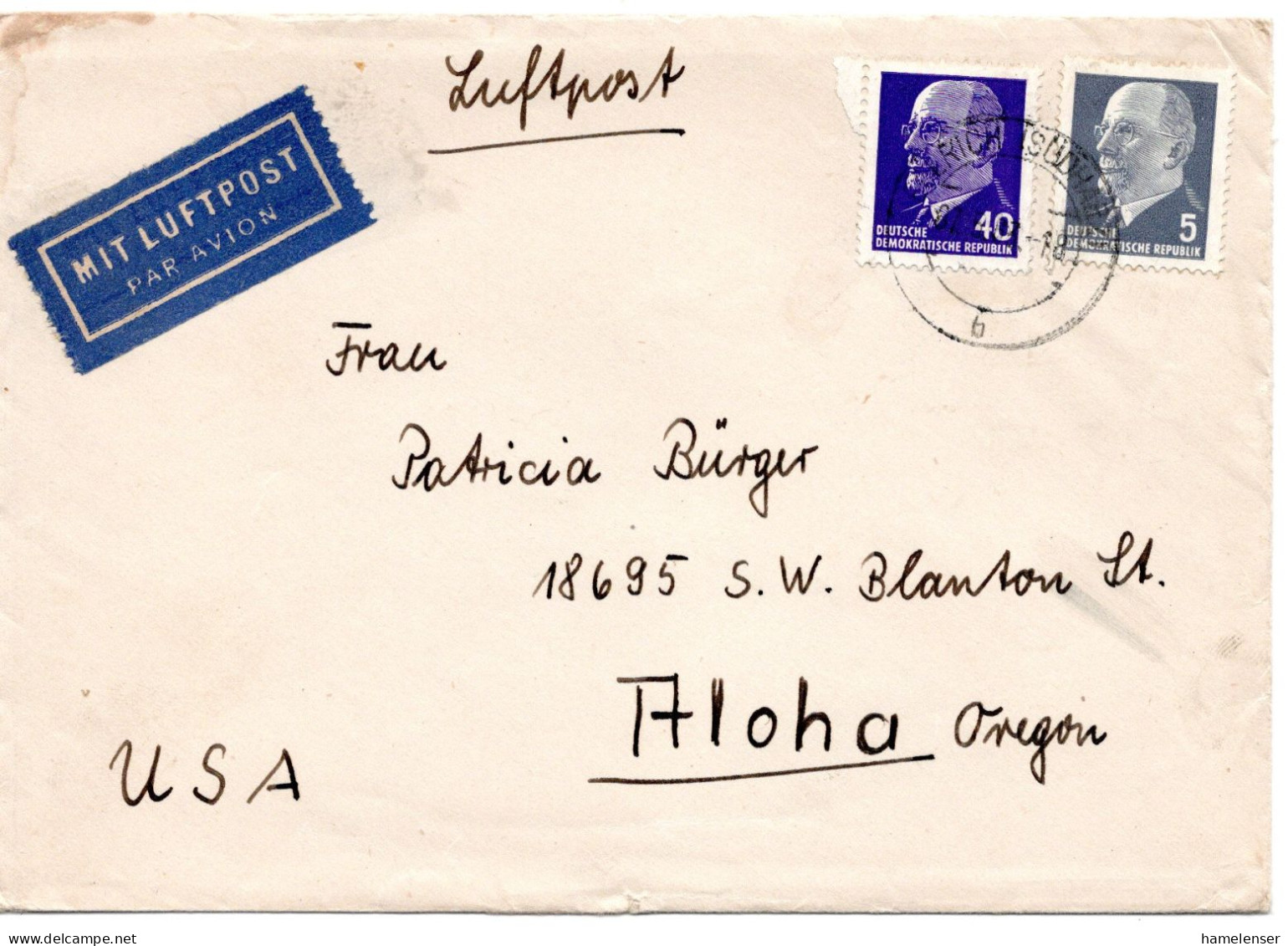 65015 - DDR - 1963 - 40Pfg Ulbricht MiF A LpBf ELBRICH -> Aloha, OR (USA) - Briefe U. Dokumente