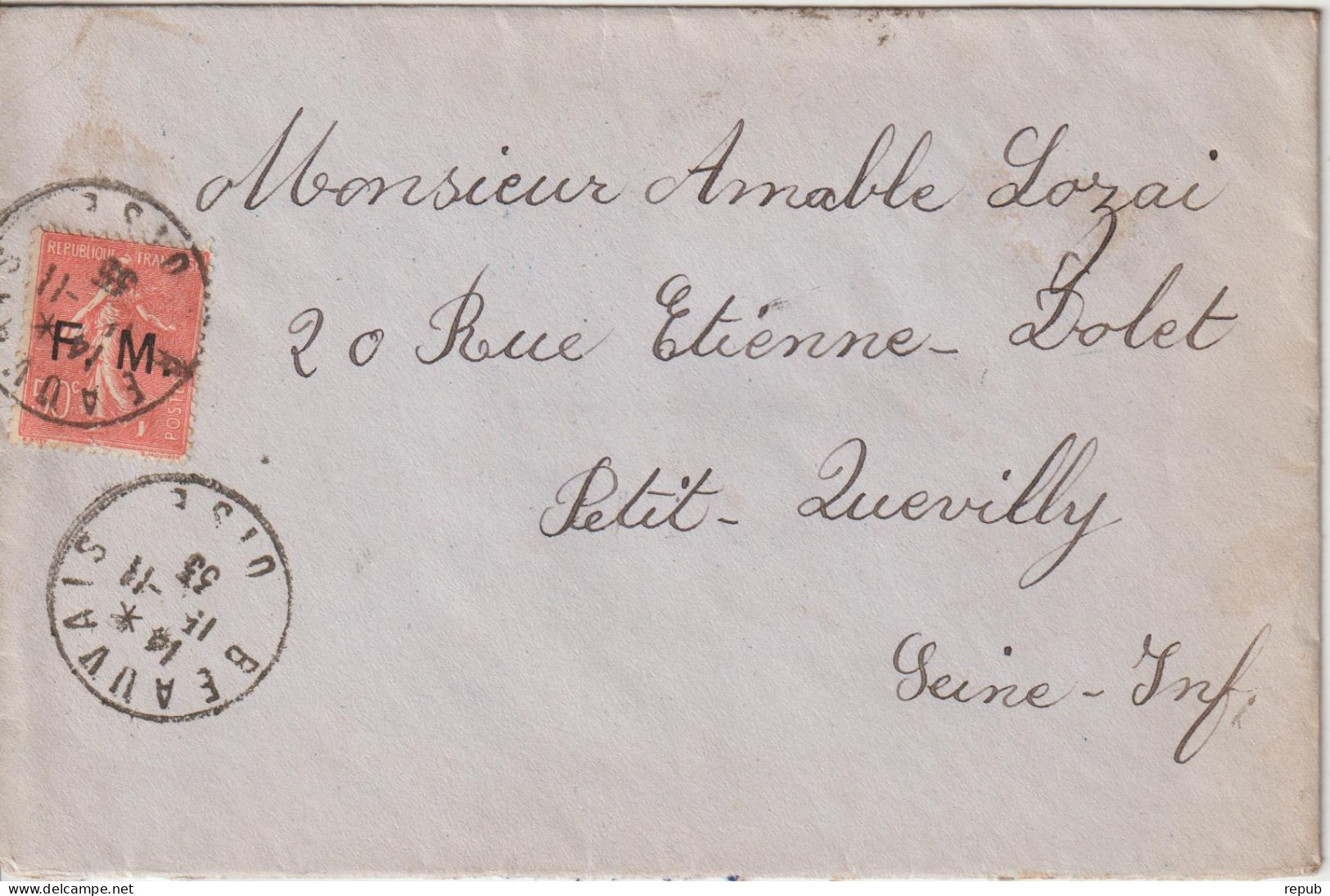 Lettre En Franchise FM 6 Oblitération 1933 Beauvais - Timbres De Franchise Militaire